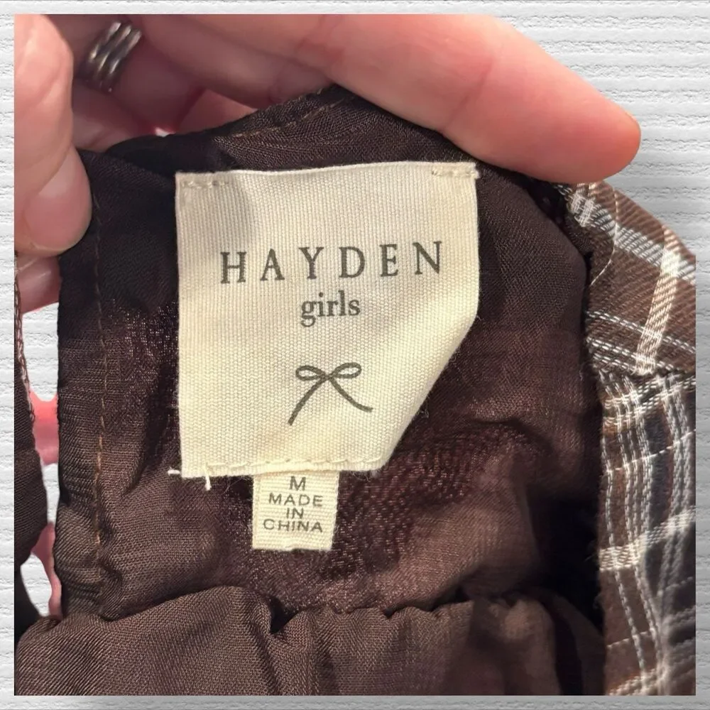 Hayden Girl Med Brown Plaid Smocked Long Sleeve Dress